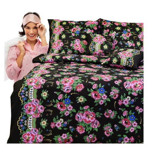 Komplet Pościeli Bawełnianej 160x200 2x70/80 Halka Góralka Czarna