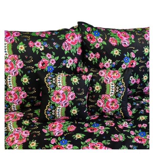 Komplet Pościeli Bawełnianej 140x200 1x70/80 Halka Góralka Czarna