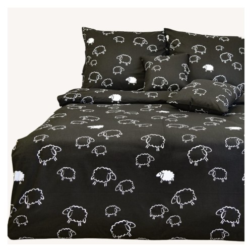 Komplet Pościeli Bawełnianej 140x200 1x70/80 Owieczki Na Czarnym