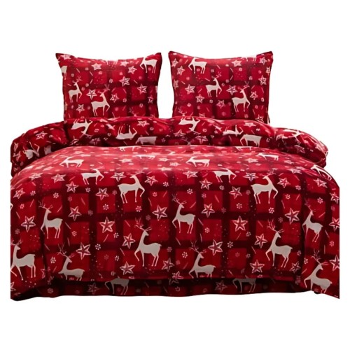 Pościel Świąteczna Mikrofibra 160x200 Renifery Krata POLAR