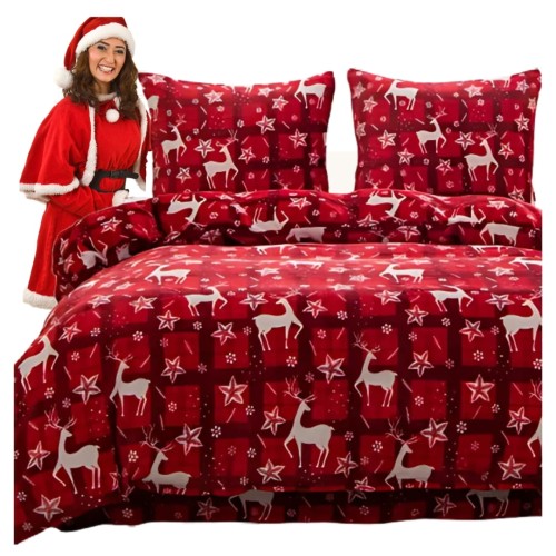 Pościel Świąteczna Mikrofibra 160x200 Renifery Krata POLAR
