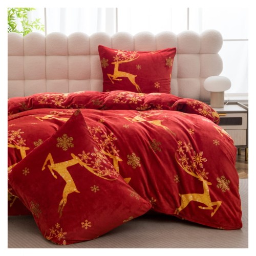 Pościel Świąteczna Mikrofibra 160x200 Złote Renifery POLAR