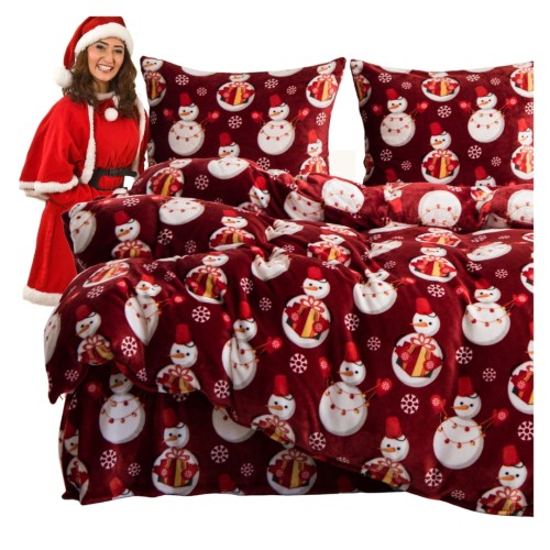Pościel Świąteczna Mikrofibra 220x200 Bałwanki POLAR