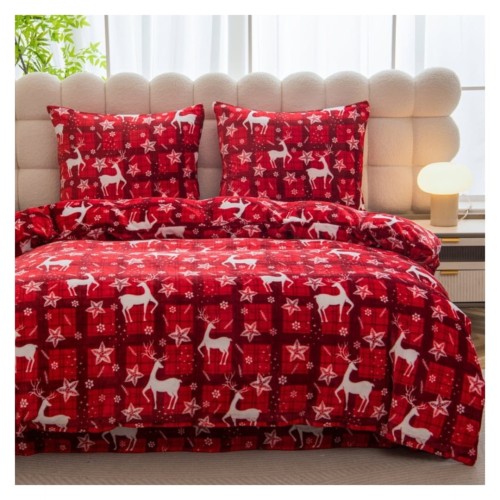 Pościel Świąteczna Mikrofibra 220x200 Renifery Krata POLAR
