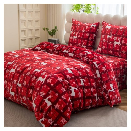 Pościel Świąteczna Mikrofibra 220x200 Renifery Krata POLAR