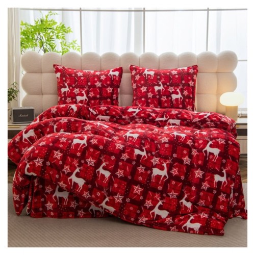Pościel Świąteczna Mikrofibra 220x200 Renifery Krata POLAR