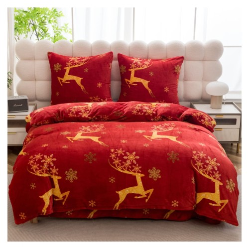 Pościel Świąteczna Mikrofibra 220x200 Złote Renifery POLAR