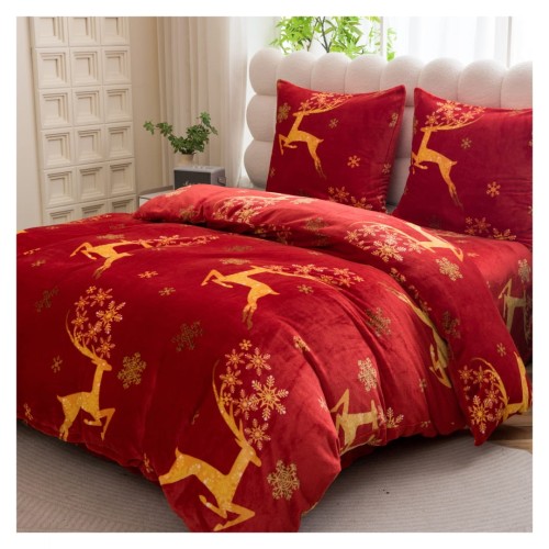 Pościel Świąteczna Mikrofibra 220x200 Złote Renifery POLAR