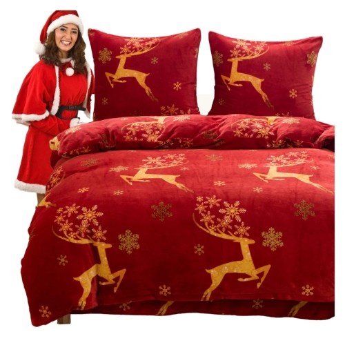Pościel Świąteczna Mikrofibra 220x200 Złote Renifery POLAR