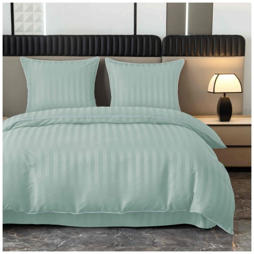 Pościel Z Lamówką 220x200 2x70x80 Miętowa Adamaszkowa Pasy