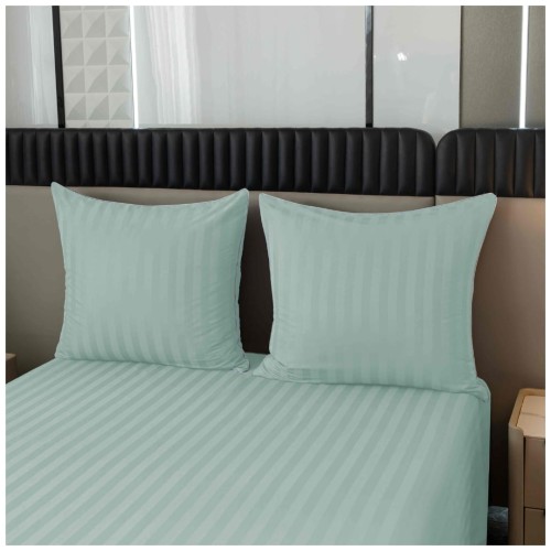 Pościel Z Lamówką 220x200 2x70x80 Miętowa Adamaszkowa Pasy