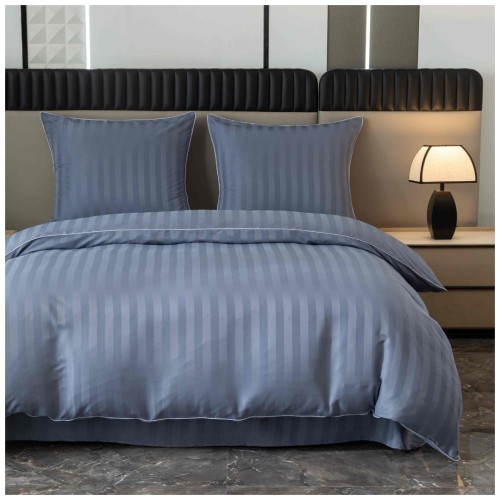 Pościel Z Lamówką 220x200 2x70x80 Silver Blue Adamaszkowa Pasy