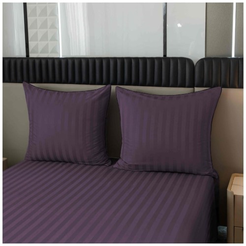 Pościel Z Lamówką 220x200 2x70x80 Fioletowa Adamaszkowa Pasy