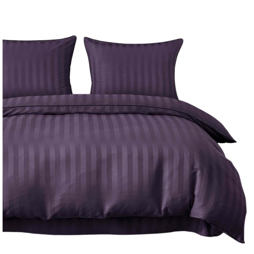 Pościel Z Lamówką 220x200 2x70x80 Fioletowa Adamaszkowa Pasy