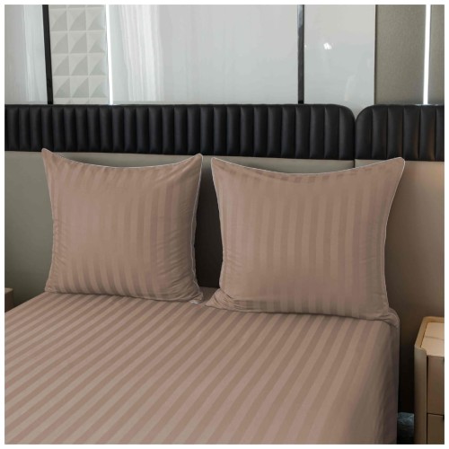 Pościel Z Lamówką 220x200 2x70x80 Beżowa Adamaszkowa Pasy