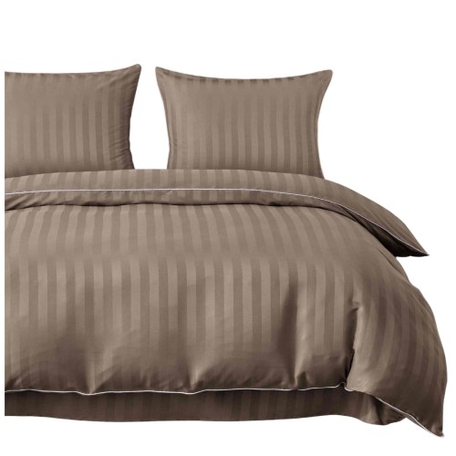 Pościel Z Lamówką 220x200 2x70x80 Beżowa Adamaszkowa Pasy