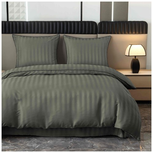 Pościel Z Lamówką 220x200 2x70x80 Oliwkowy Adamaszkowa Pasy