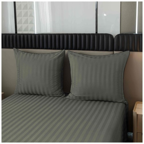 Pościel Z Lamówką 220x200 2x70x80 Oliwkowy Adamaszkowa Pasy