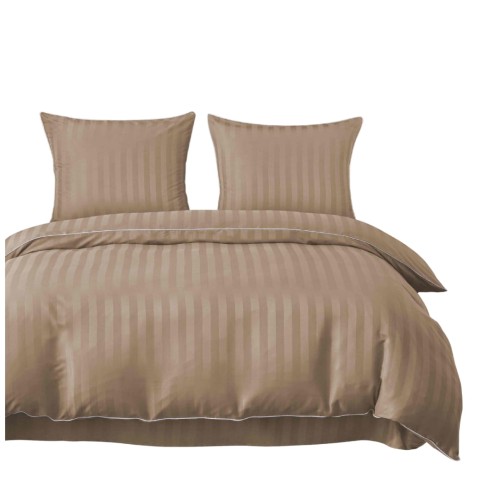 Pościel Z Lamówką 220x200 2x70x80 Cappuccino Adamaszkowa Pasy