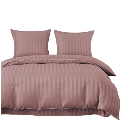 Pościel Z Lamówką 220x200 2x70x80 Pudrowy Róż Adamaszkowa Pasy