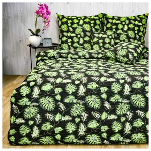 Komplet Pościeli Kora 160x200 2x70/80 Liście Palm Na Czarnym