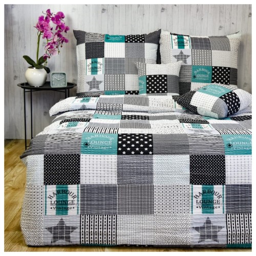 Komplet Pościeli Kora 160x200 2x70/80 Patchwork Zielony z Gwiazdą