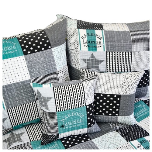 Komplet Pościeli Kora 160x200 2x70/80 Patchwork Zielony z Gwiazdą