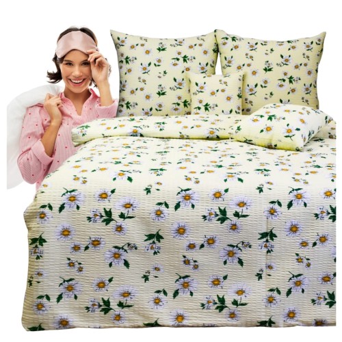 Komplet Pościeli Kora 160x200 2x70/80 Rumianki Krem