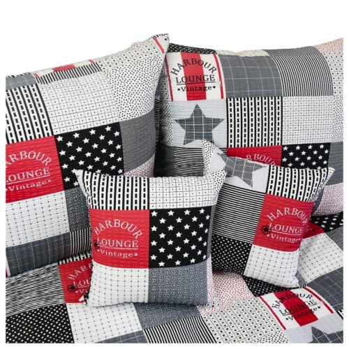 Komplet Pościeli Kora 140x200 2x70/80 Patchwork Czerwony z Gwiazdą