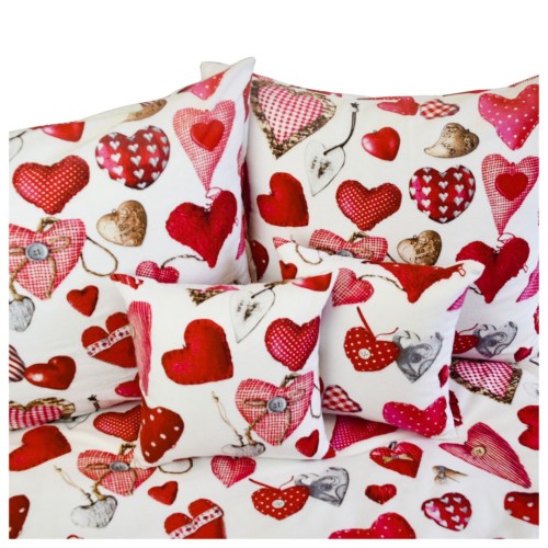 Komplet Pościeli Flanelowej 140x200 2x70/80 Serca Guziki Na Białym