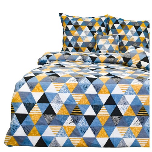 Komplet Pościeli Flanelowej 160x200 2x70/80 Trójkąty Plamy Niebieskie