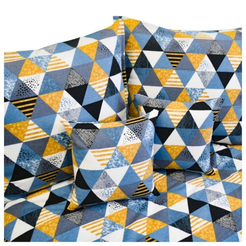 Komplet Pościeli Flanelowej 160x200 2x70/80 Trójkąty Plamy Niebieskie