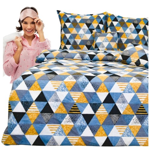 Komplet Pościeli Flanelowej 160x200 2x70/80 Trójkąty Plamy Niebieskie