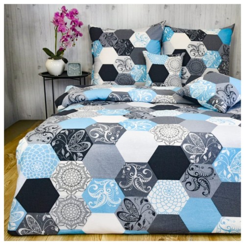 Komplet Pościeli Flanelowej 160x200 2x70/80 Plastry Miodu Niebieskie