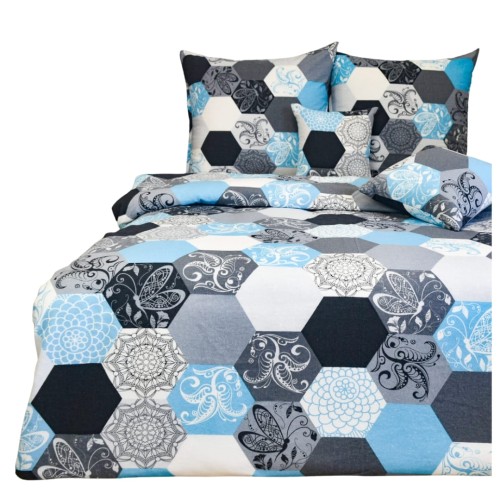 Komplet Pościeli Flanelowej 140x200 1x70/80 Plastry Miodu Niebieskie