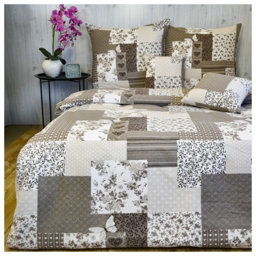 Komplet Pościeli Flanelowej 140x200 1x70/80 Patchwork Z Motylem Beż