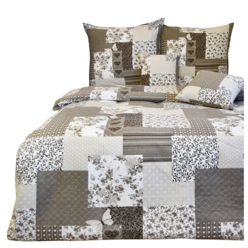 Komplet Pościeli Flanelowej 140x200 1x70/80 Patchwork Z Motylem Beż