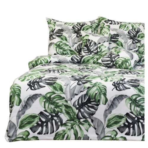 Komplet Pościeli Flanelowej 160x200 Liście Monstery Na Białym