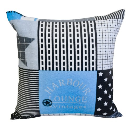 Poszewka 40x40 Flanelowa JAŚ Patchwork z Gwiazdą Niebieski