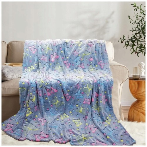 Koc Świecący  W Ciemności 150x200 Dziecięcy Motylki