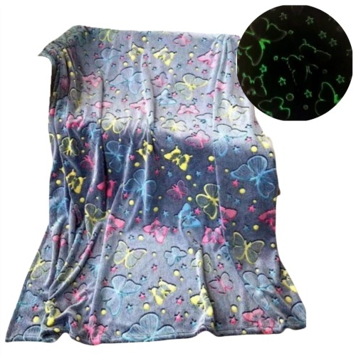 Koc Świecący  W Ciemności 150x200 Dziecięcy Motylki