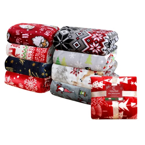 Koc Świąteczny 200x220 Mikrofibra Bałwanki Na Szarym