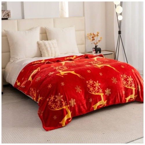 Koc Świąteczny 160x200 Mikrofibra Złoty Renifer