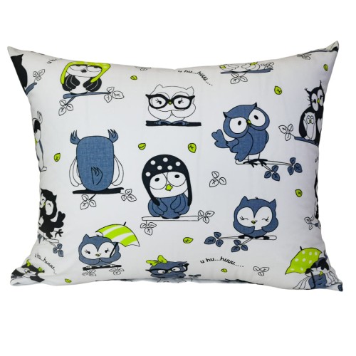 Poszewka Dziecięca 50x60 Bawełniana Szalone Sowy Zielone Na Białym