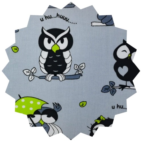 Poszewka Dziecięca 50x70 Bawełniana Szalone Sowy Zielone Na Szarym