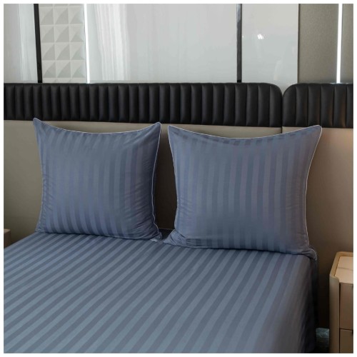 Pościel Z Lamówką 140x200 1x70x80 Silver Blue Adamaszkowa Pasy