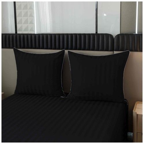 Pościel Z Lamówką 140x200 1x70x80 Czarna Adamaszkowa Pasy