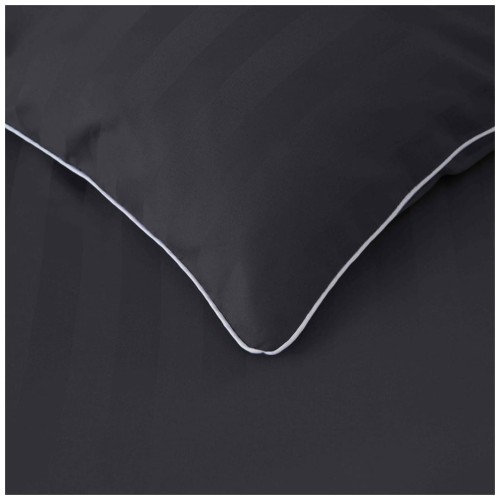 Pościel Z Lamówką 140x200 1x70x80 Czarna Adamaszkowa Pasy