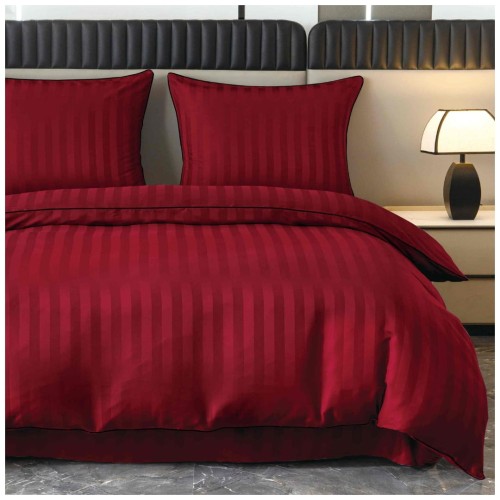 Pościel Z Lamówką 140x200 1x70x80 Czerwona Adamaszkowa Pasy