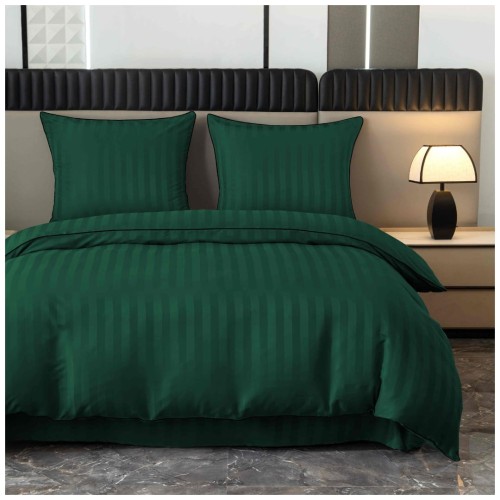 Pościel Z Lamówką 140x200 1x70x80 Butelkowa Zieleń Adamaszkowa Pasy